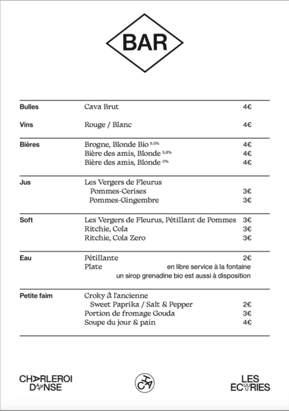 Carte Bar Écuries - 2026